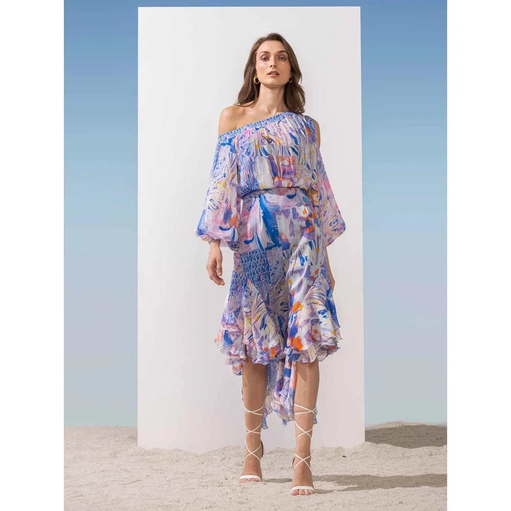 MANDIRA WIRK Off Shoulder Dress with Asymmetric Hem