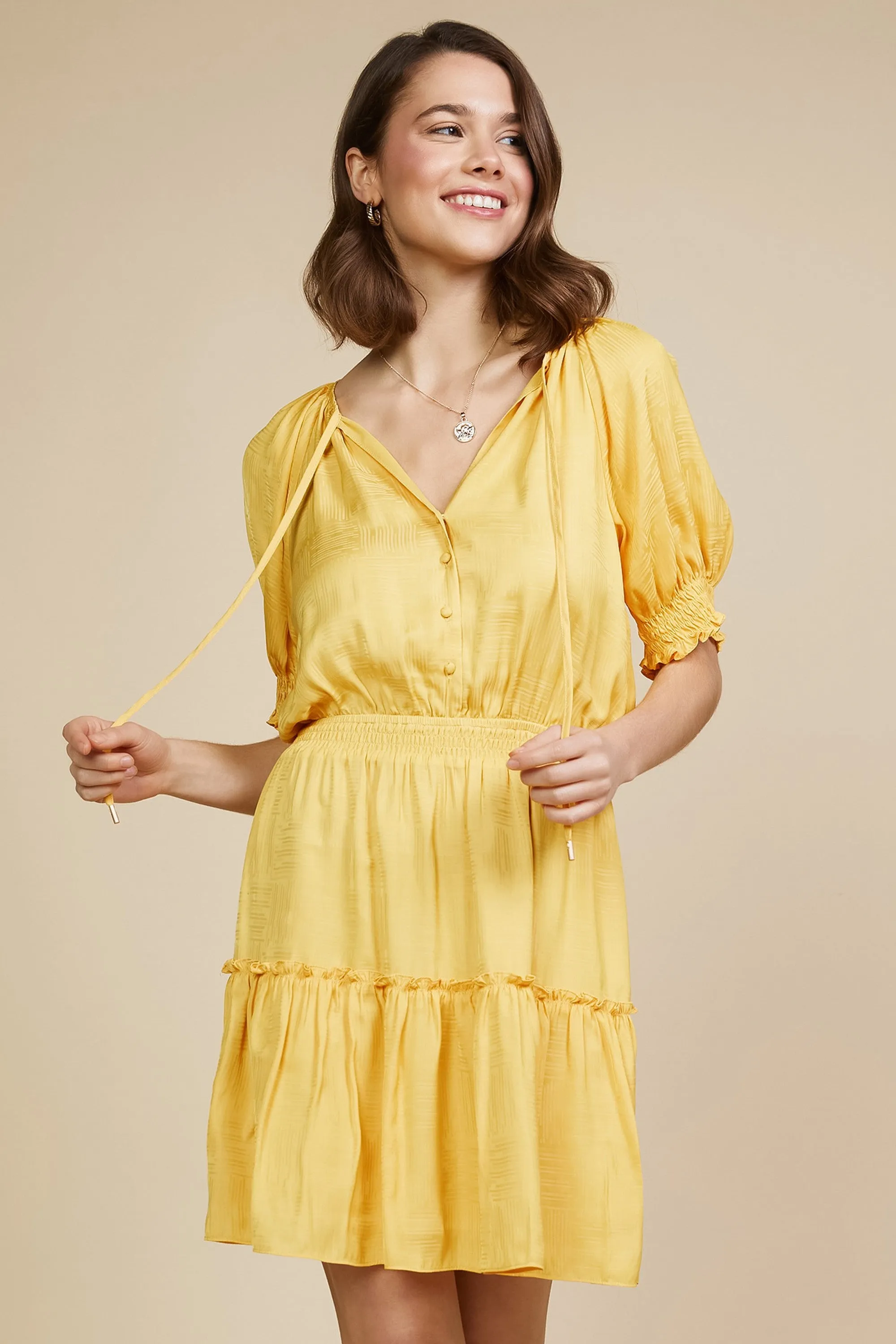 Mango Sorbet Solid Tiered Dress