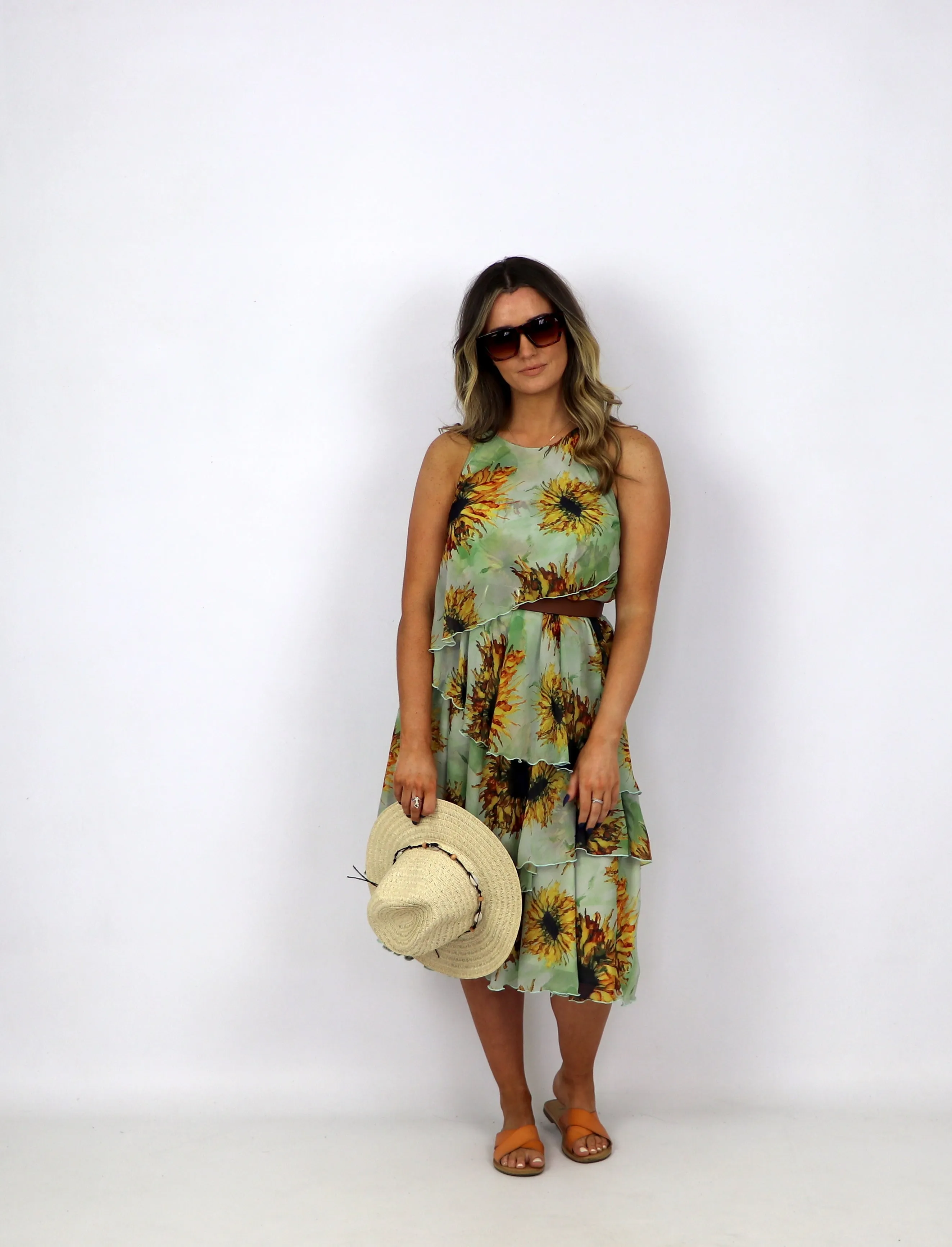 MDM Layered Print Chiffon Dress