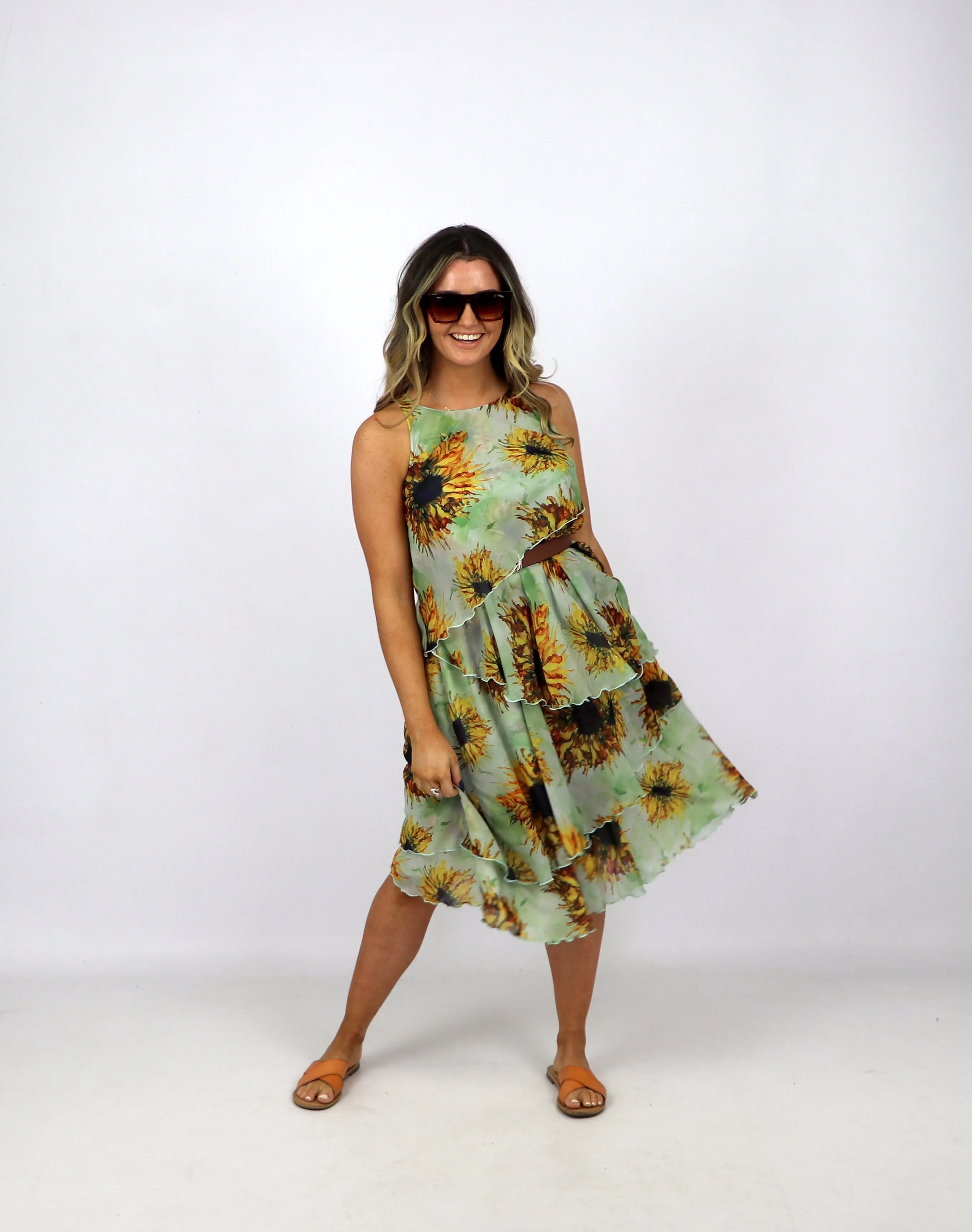 MDM Layered Print Chiffon Dress