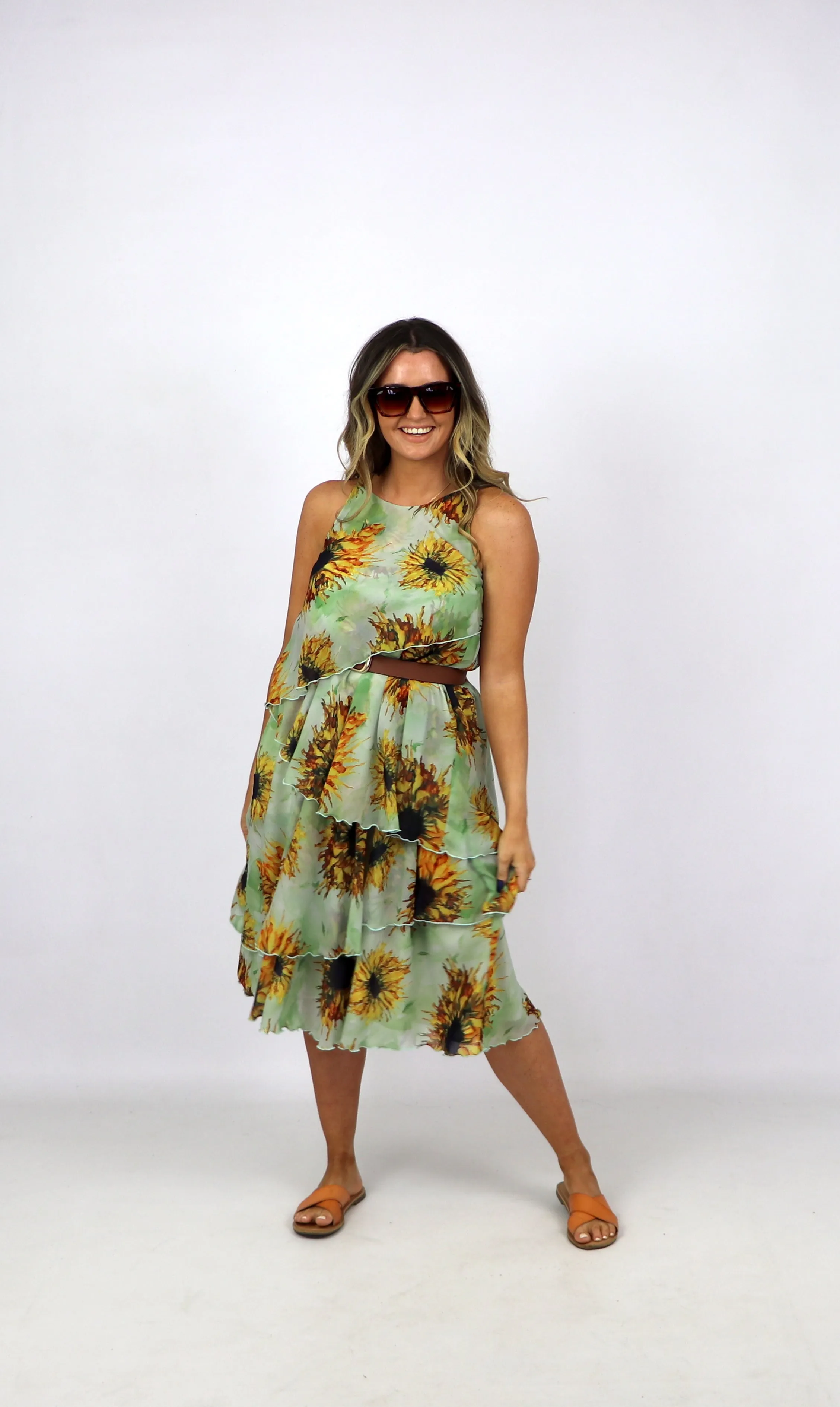MDM Layered Print Chiffon Dress