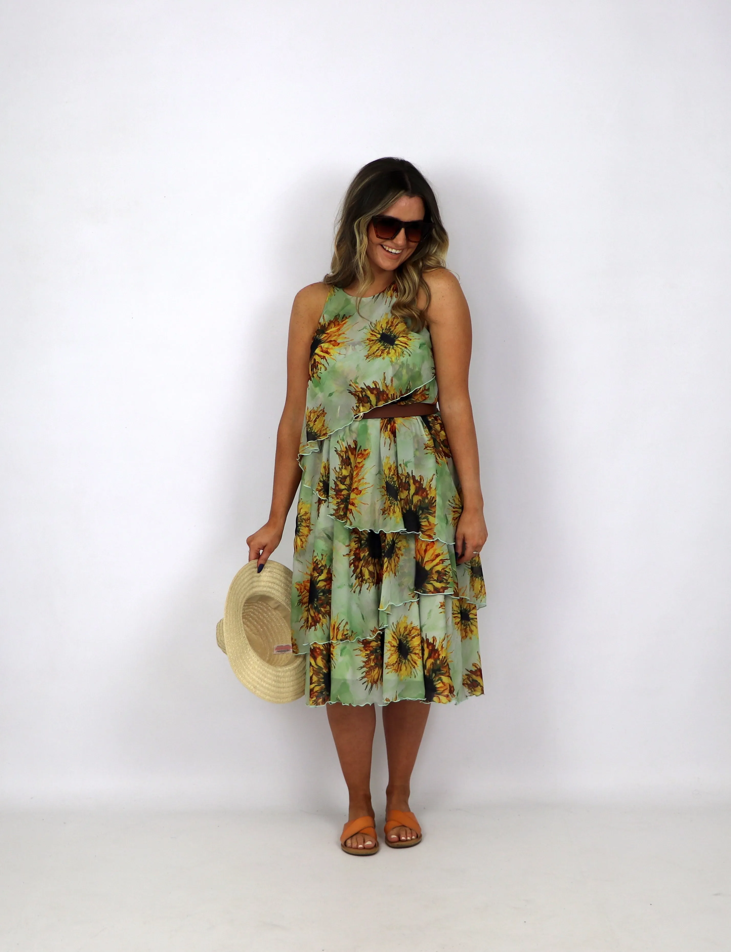 MDM Layered Print Chiffon Dress