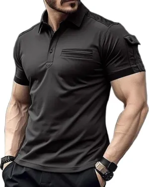Men V Neck Stylish Short Sleeve Polo Shirt Button Sports T-Shirt with Pocket    B717430