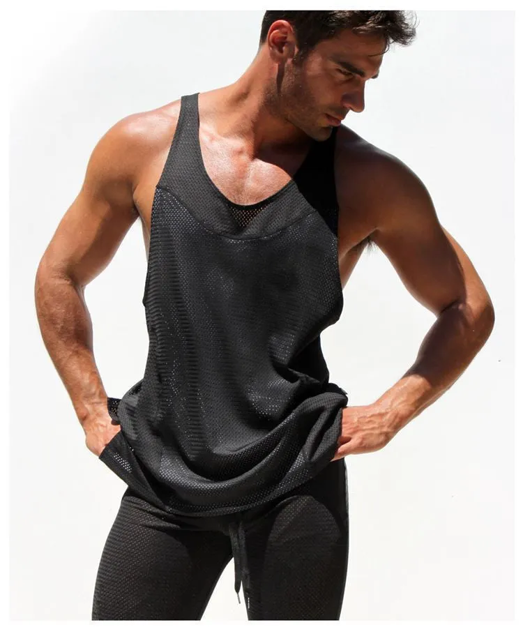 Mens Breathable Mesh Tank Tops Stronger Bodybuilding Equipment Fitness Gym Singlets Men's GYM Vest Wicking Sports Clothes
