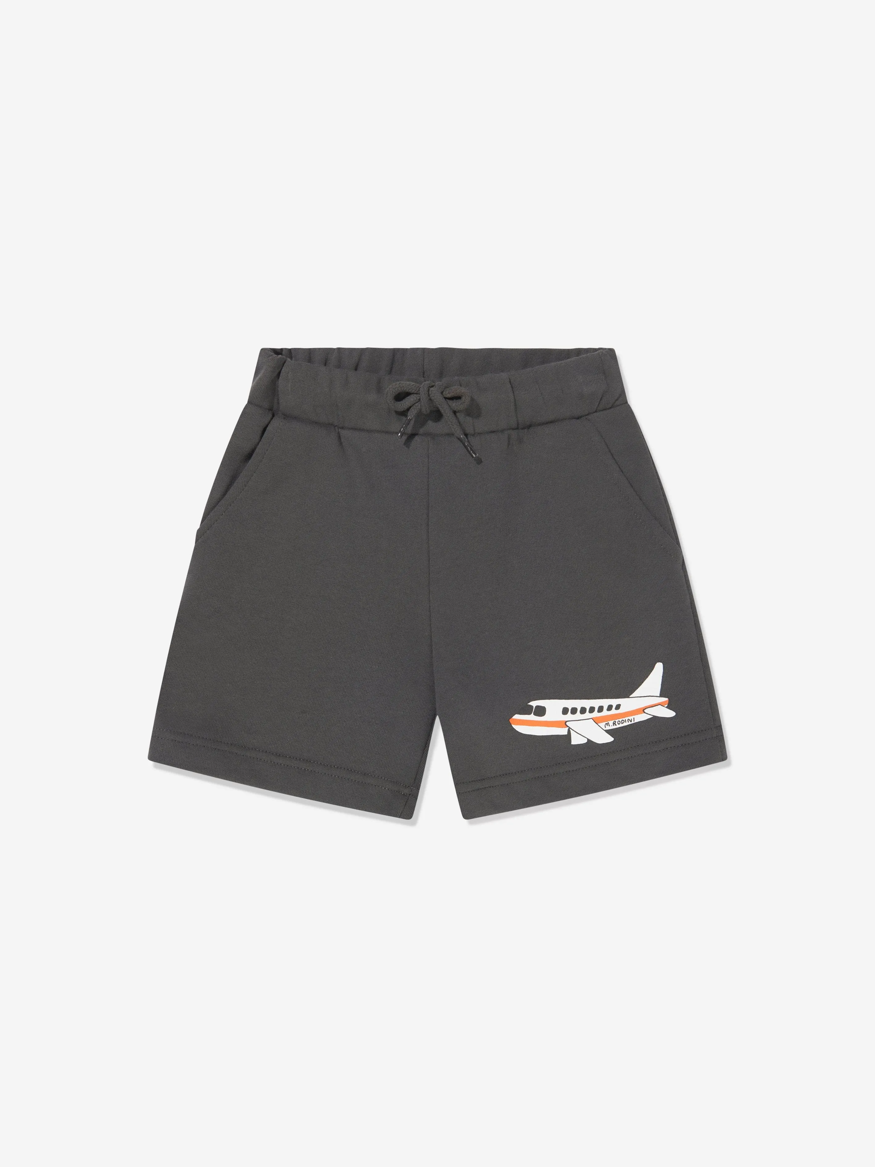 Mini Rodini Boys Organic Cotton Airplane Shorts In Grey