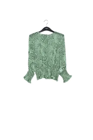 Mint green smocked top with geometric print