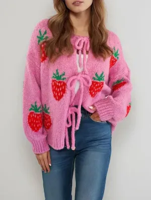 Miss Sparkling Strawberry Tie front Cardigan