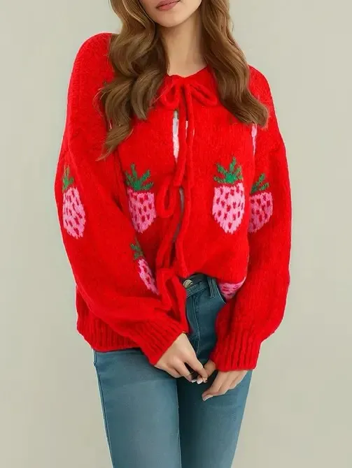 Miss Sparkling Strawberry Tie front Cardigan