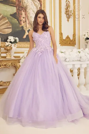 Nox Anabel CU1115 Size 8 Blue Long Shimmer Ballgown 3D Lace Sequin Prom Dress Train Formal Gown