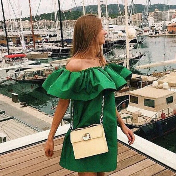 Off Shoulder Boat Neck Sleeveless Short Dress