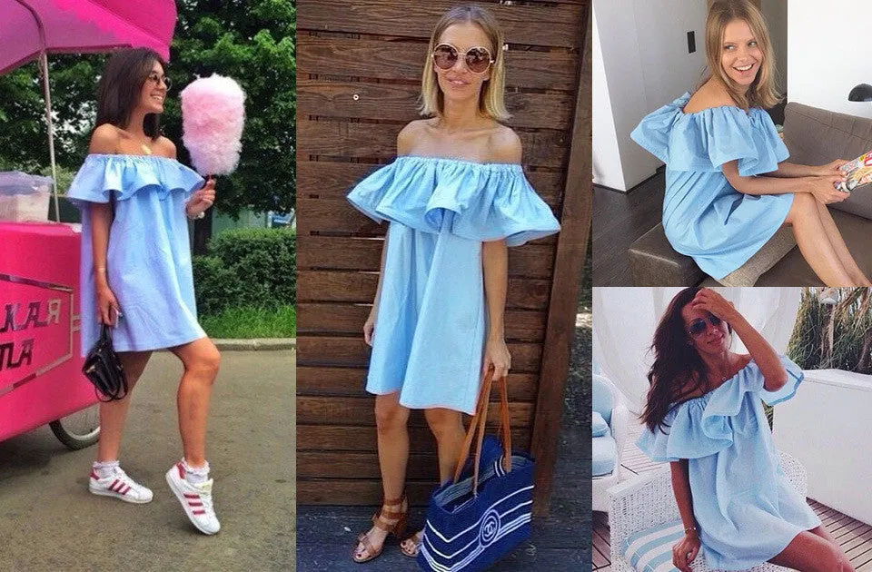 Off Shoulder Boat Neck Sleeveless Short Dress