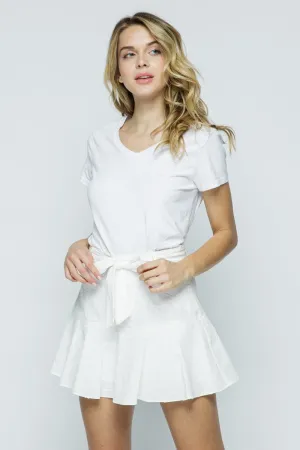 OFF WHITE SELF-TYING WAIST RUFFLED FLOWY HEM SHORTS MRMP8142
