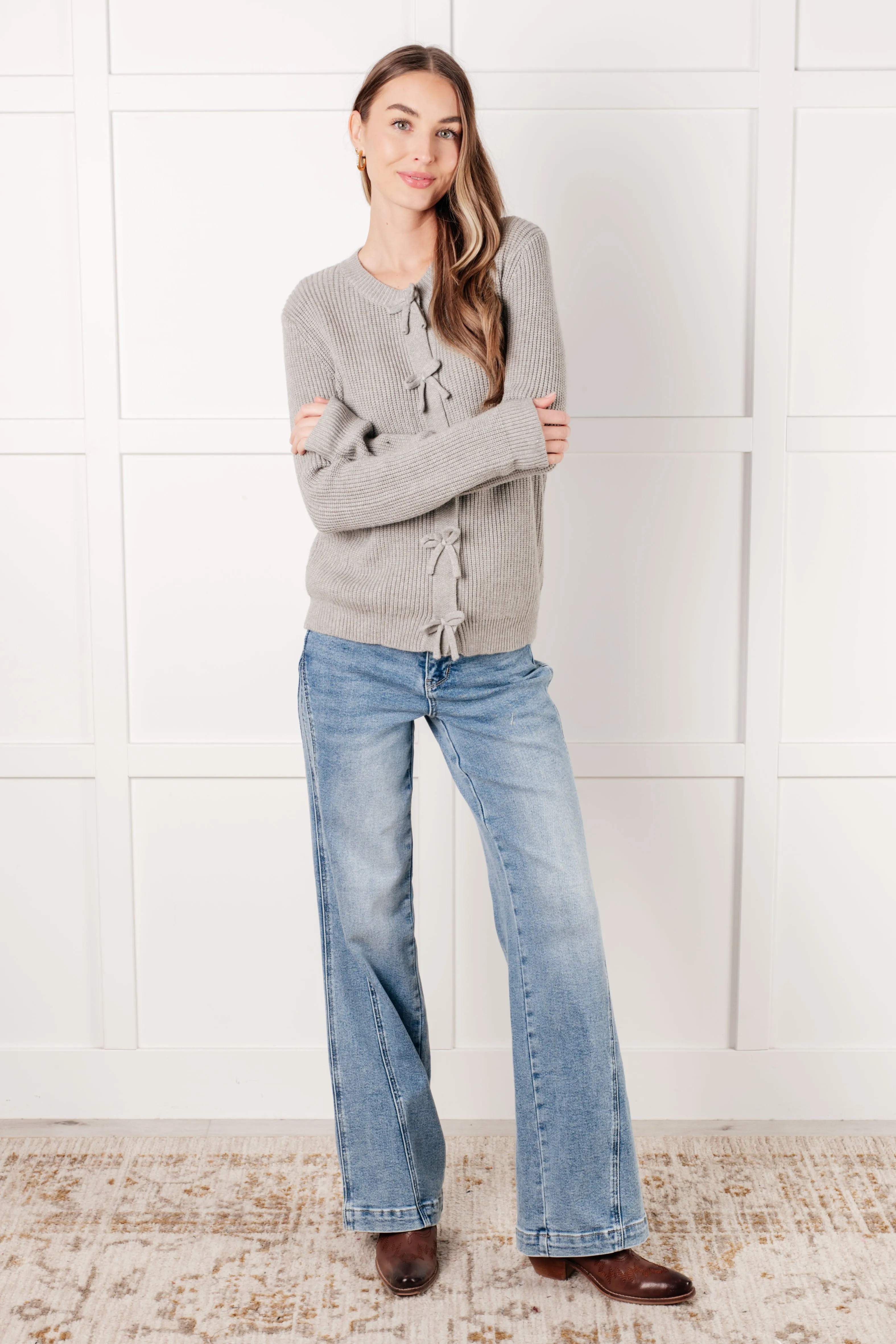 One Eleven North Bow Front Gray Cardigan