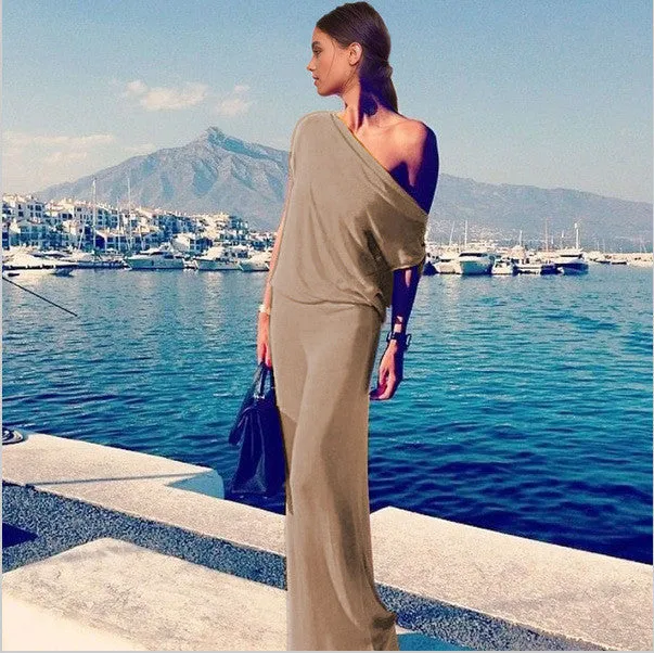 One Shoulder Solid Long Party Fashion Dress