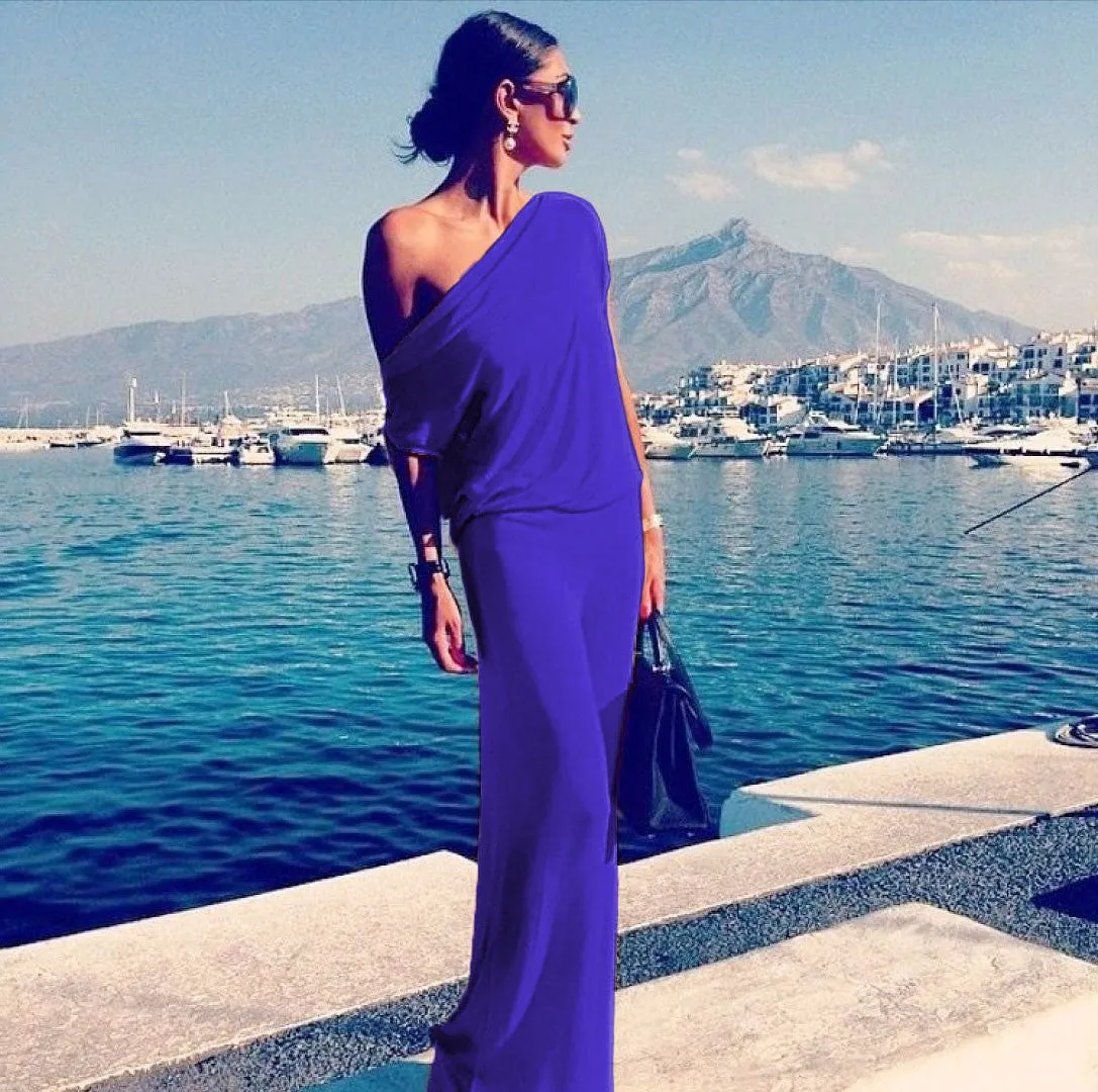 One Shoulder Solid Long Party Fashion Dress