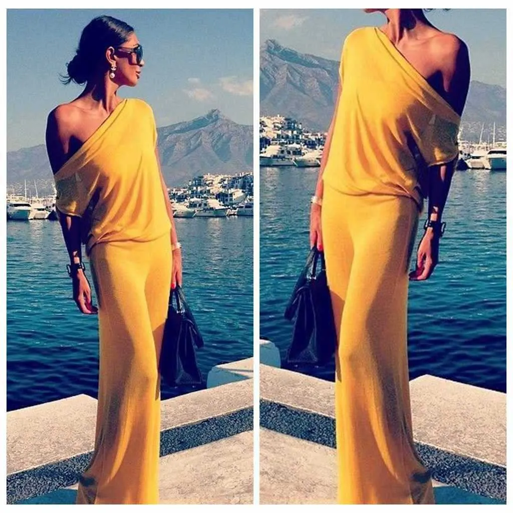 One Shoulder Solid Long Party Fashion Dress