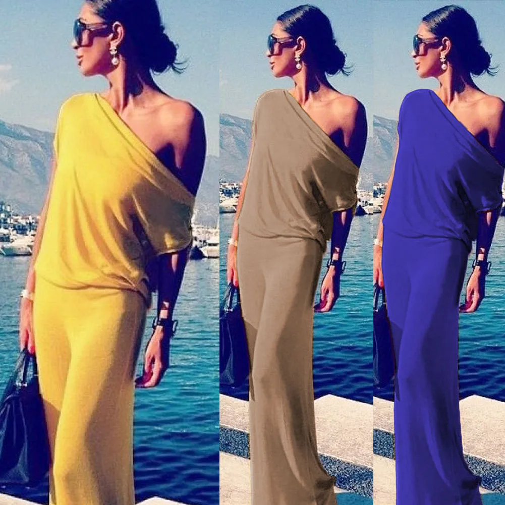 One Shoulder Solid Long Party Fashion Dress