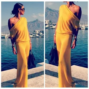 One Shoulder Solid Long Party Fashion Dress