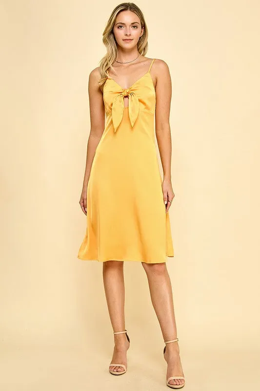Orange Front Tie Midi Dress