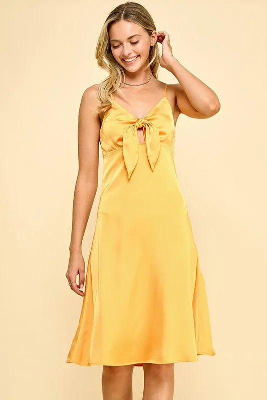 Orange Front Tie Midi Dress