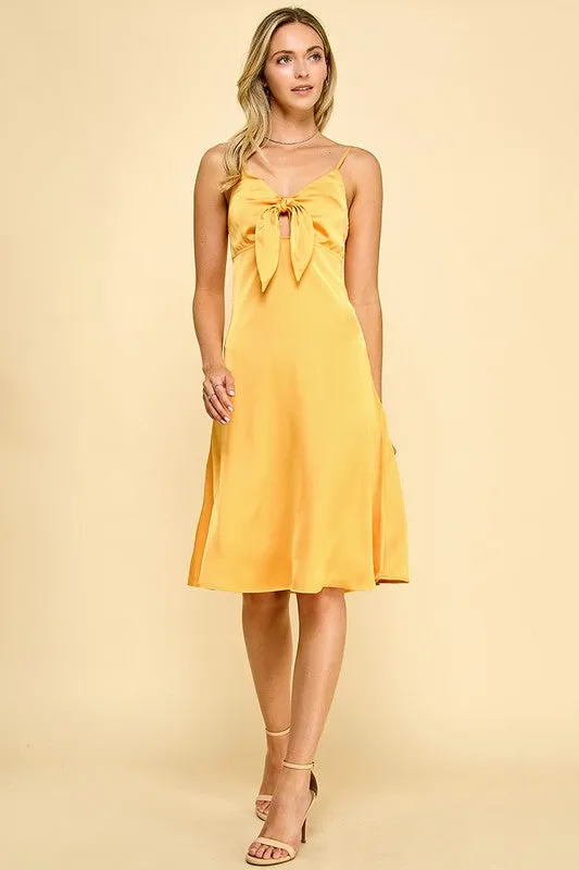 Orange Front Tie Midi Dress