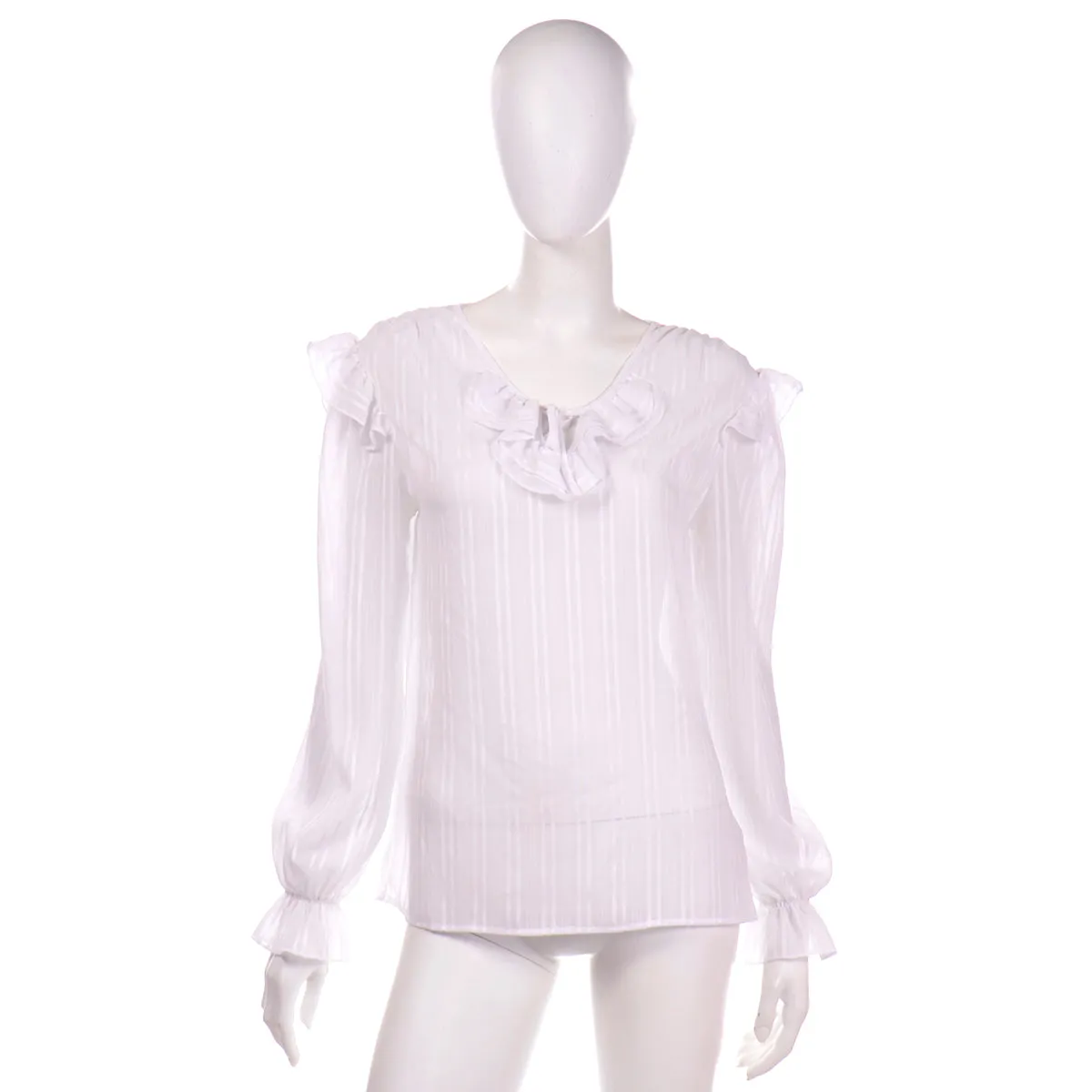 Oscar de la Renta Sport Vintage White Ruffled Peasant Blouse