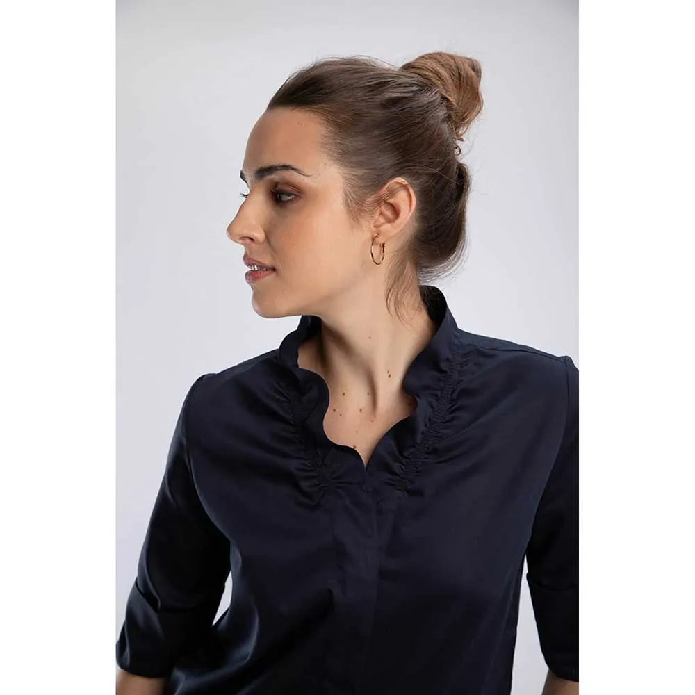 Pallavi Swadi Navy Ruffle Collar Button Down Shirt