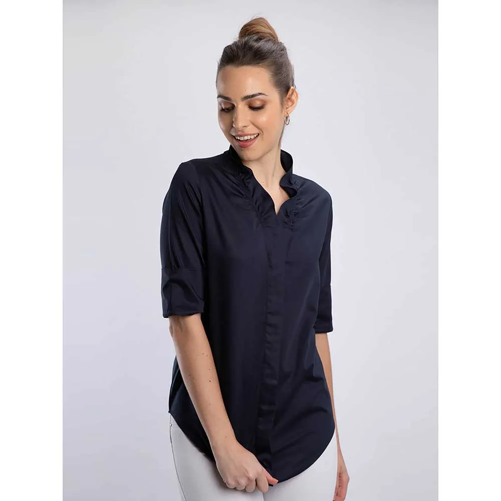 Pallavi Swadi Navy Ruffle Collar Button Down Shirt