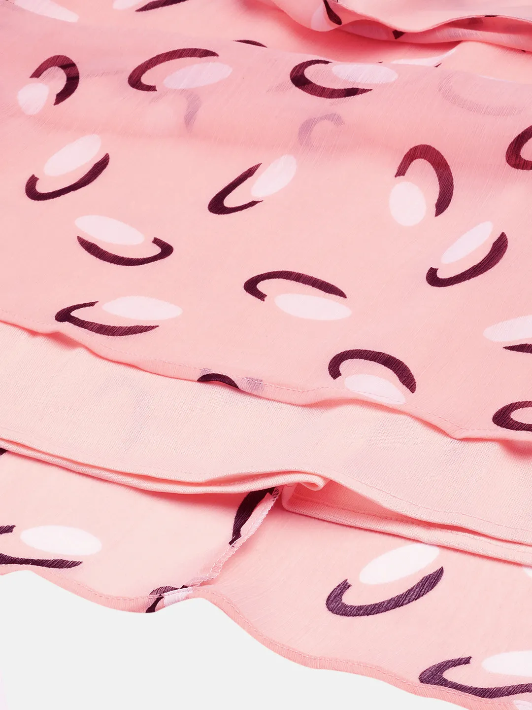 Peach-Coloured Layered Chiffon A-Line Midi Dress