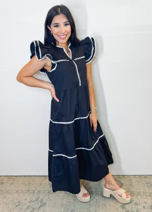 Pia Ric Rac Midi- Black