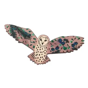Pink/Blue Forest Flying Owl Brooch