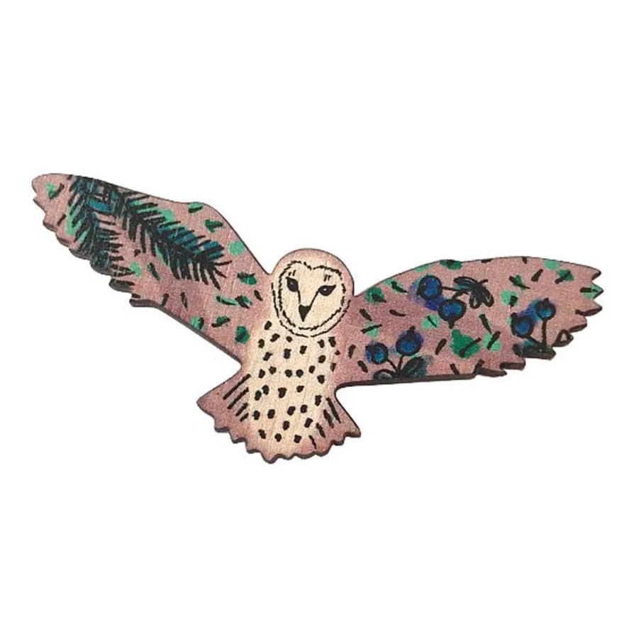 Pink/Blue Forest Flying Owl Brooch