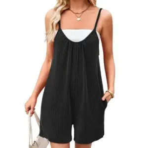 Play All Day Ribbed Black Pocket Romper