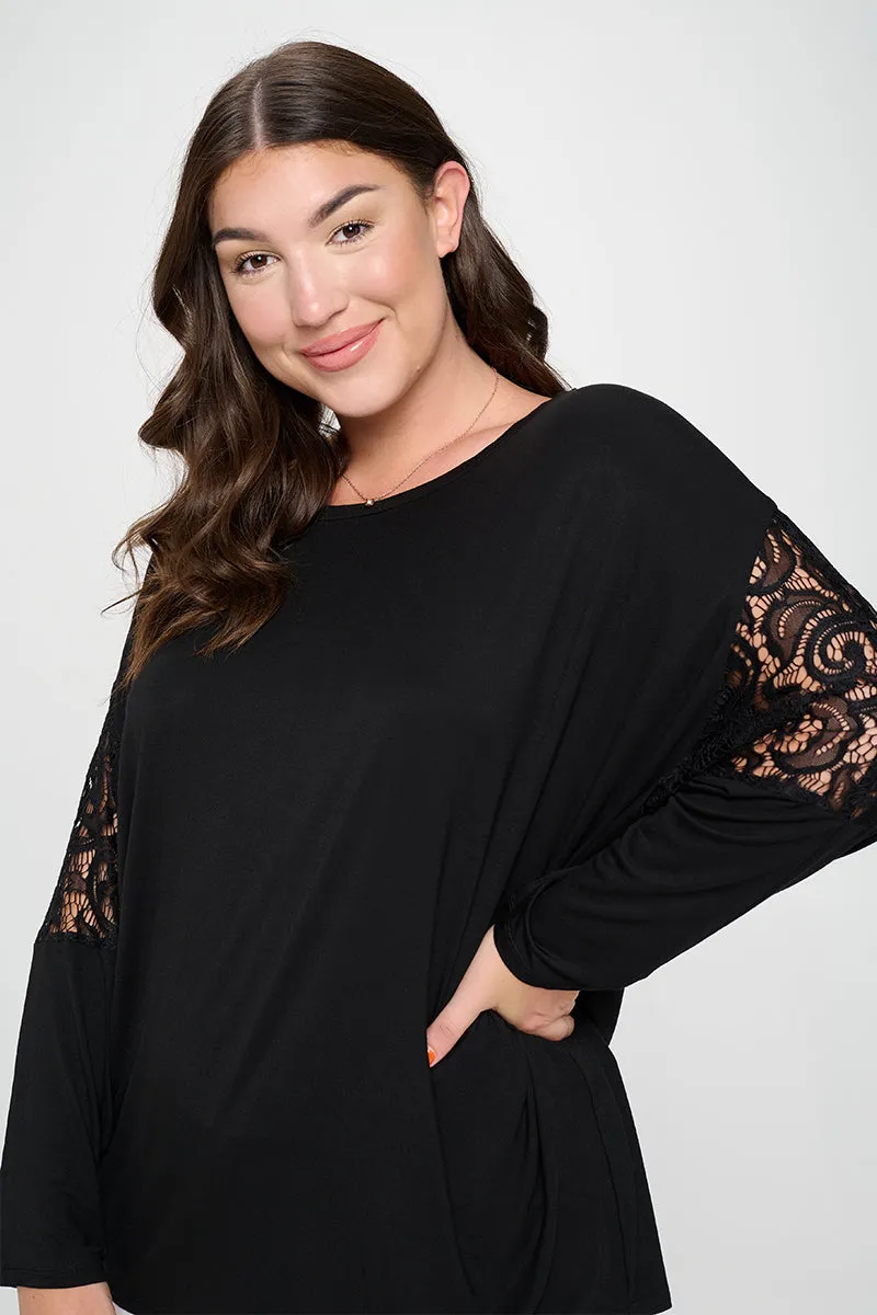 Plus Size Romantic Idea Lace Dolman Sleeve Top
