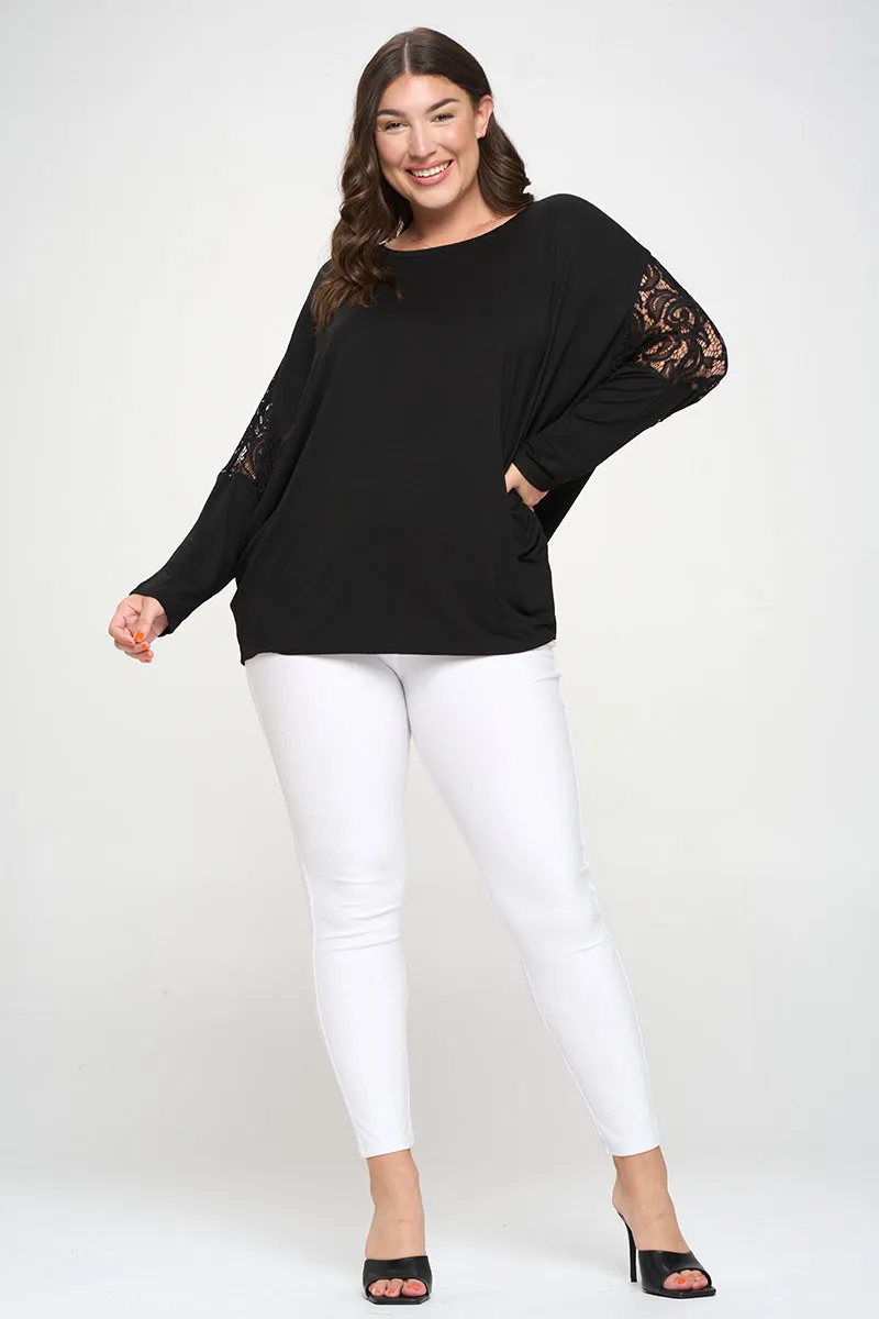 Plus Size Romantic Idea Lace Dolman Sleeve Top