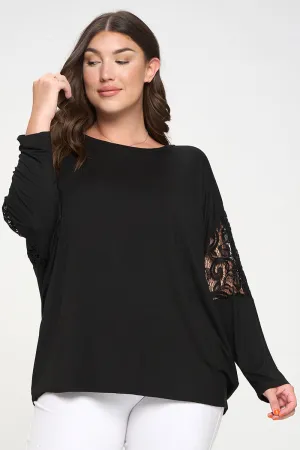 Plus Size Romantic Idea Lace Dolman Sleeve Top