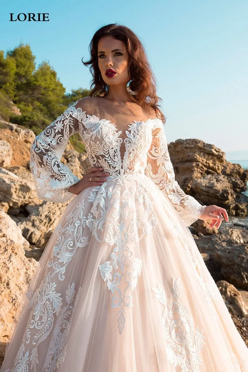 Princess Wedding Dress A Line Lace Bridal Dress With Long Train