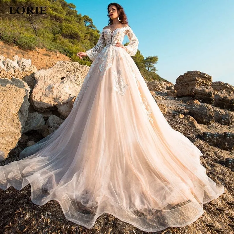Princess Wedding Dress A Line Lace Bridal Dress With Long Train