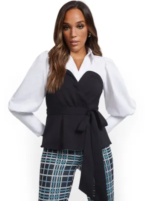 Puff-Sleeve Sweetheart Twofer Blouse