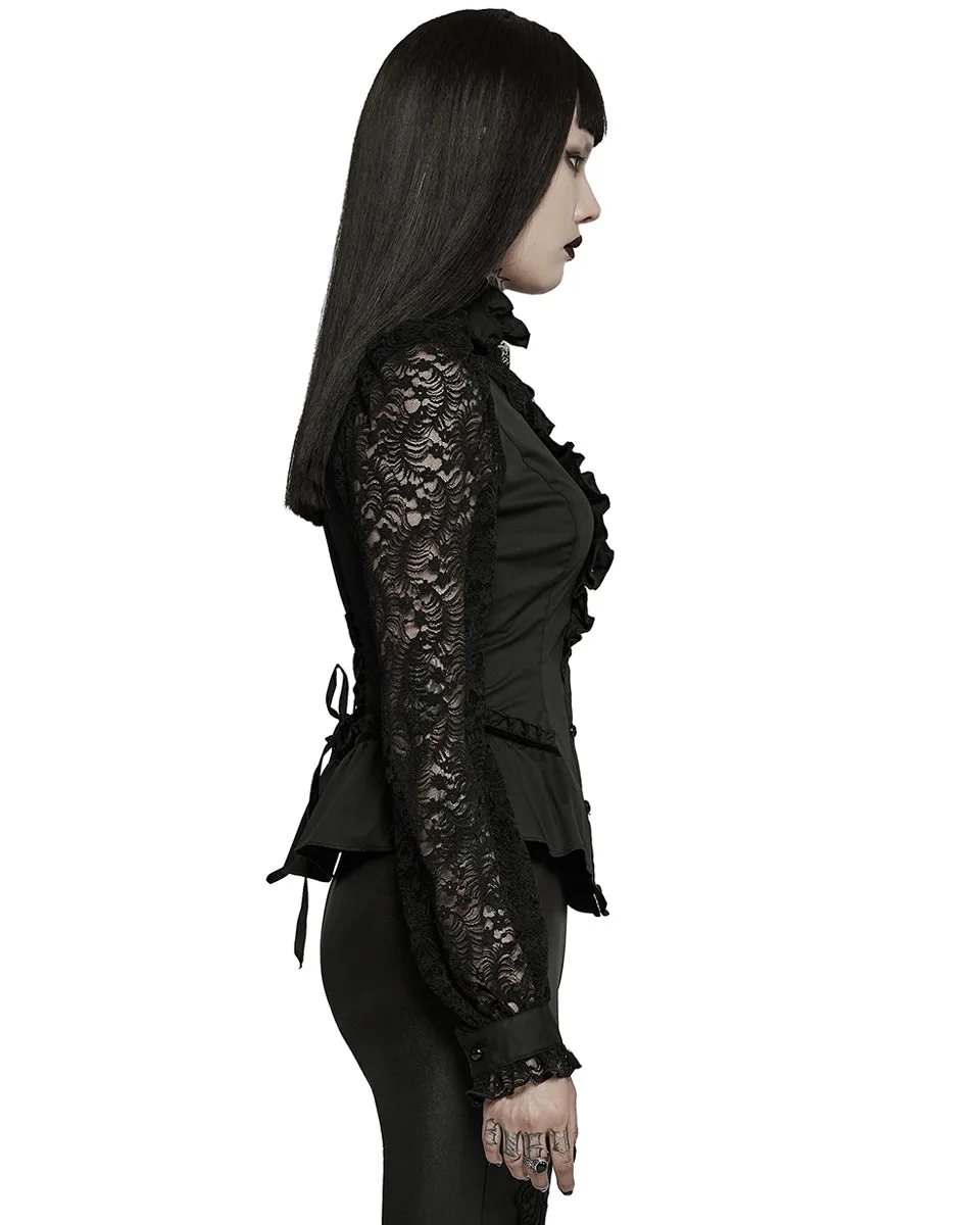 Punk Rave Womens Romantic Gothic Lace Sleeves Blouse Top