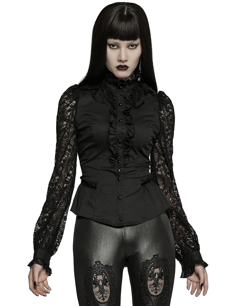 Punk Rave Womens Romantic Gothic Lace Sleeves Blouse Top