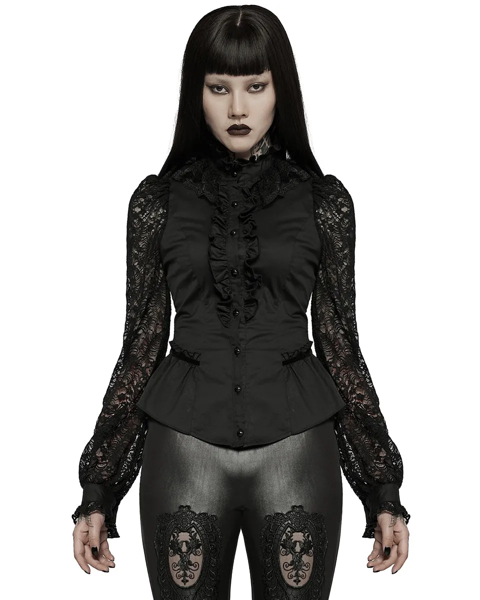 Punk Rave Womens Romantic Gothic Lace Sleeves Blouse Top