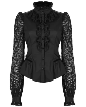 Punk Rave Womens Romantic Gothic Lace Sleeves Blouse Top