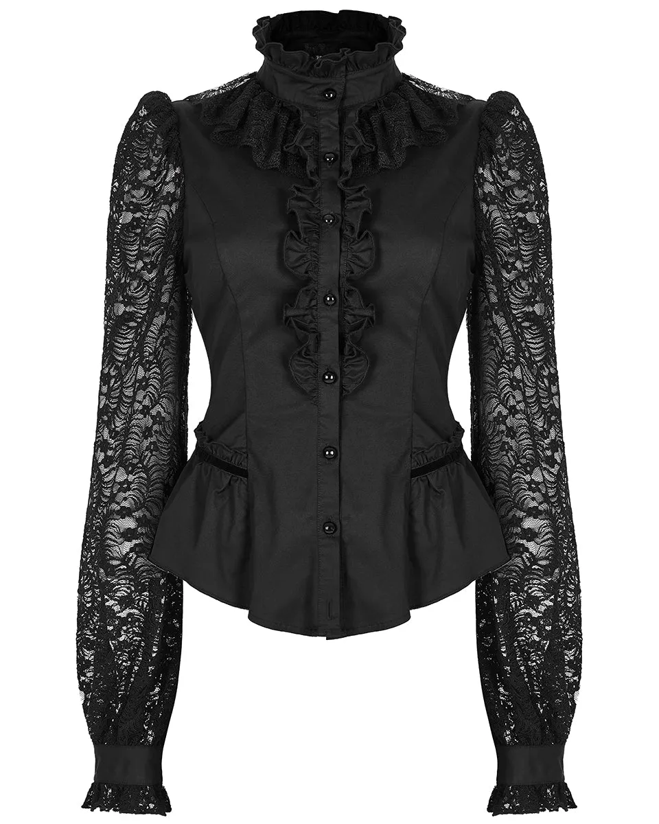 Punk Rave Womens Romantic Gothic Lace Sleeves Blouse Top