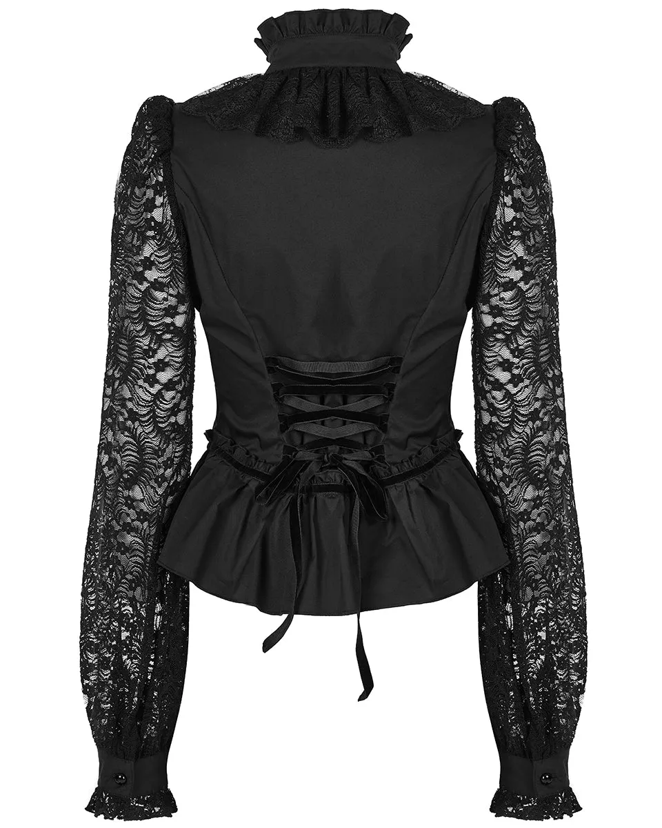 Punk Rave Womens Romantic Gothic Lace Sleeves Blouse Top