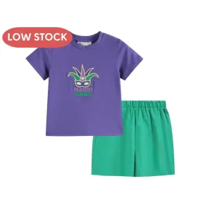 Purple Mardi Gras Applique Shirt and Shorts Set