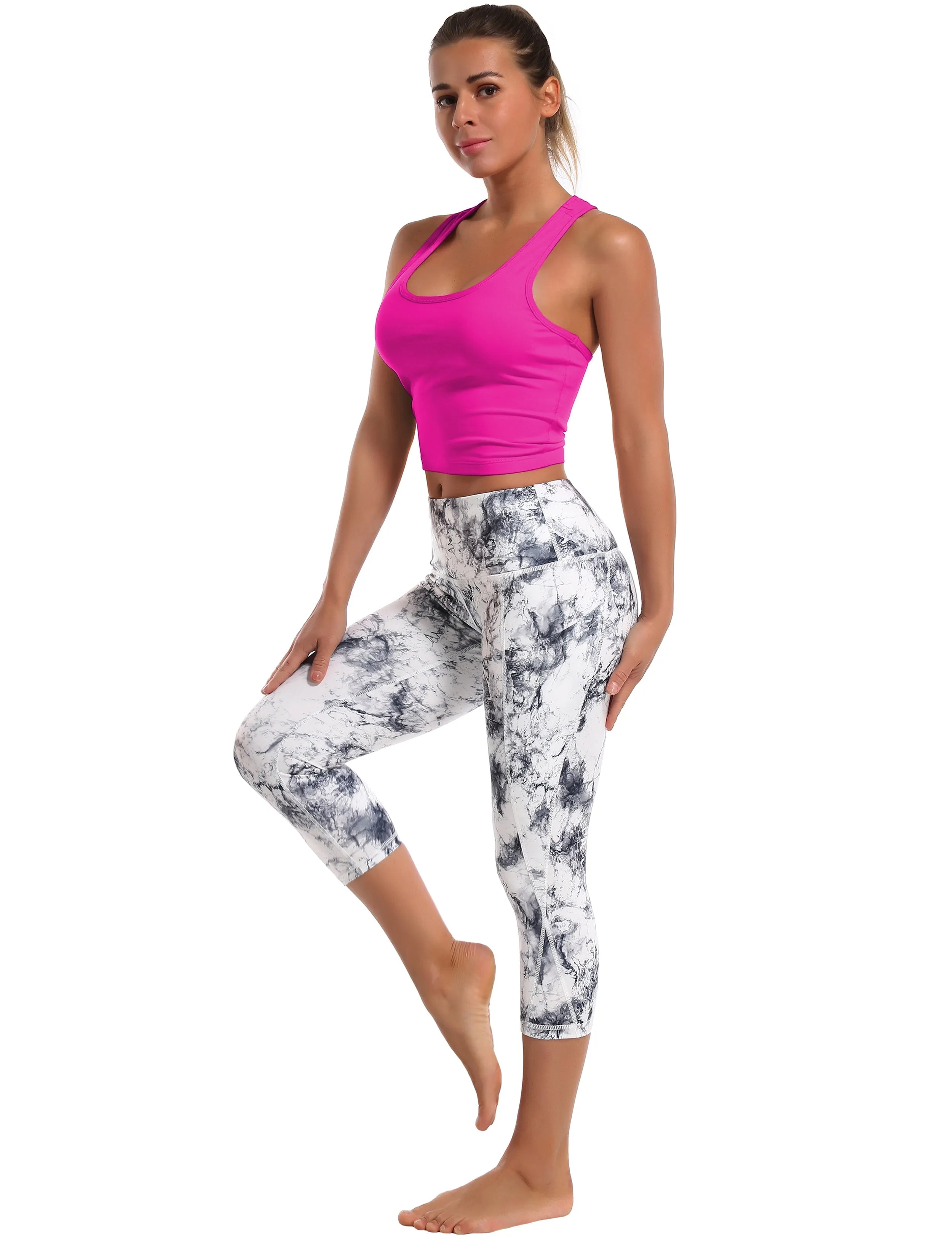 Racerback Athletic Crop Tank Tops magenta_Plus Size