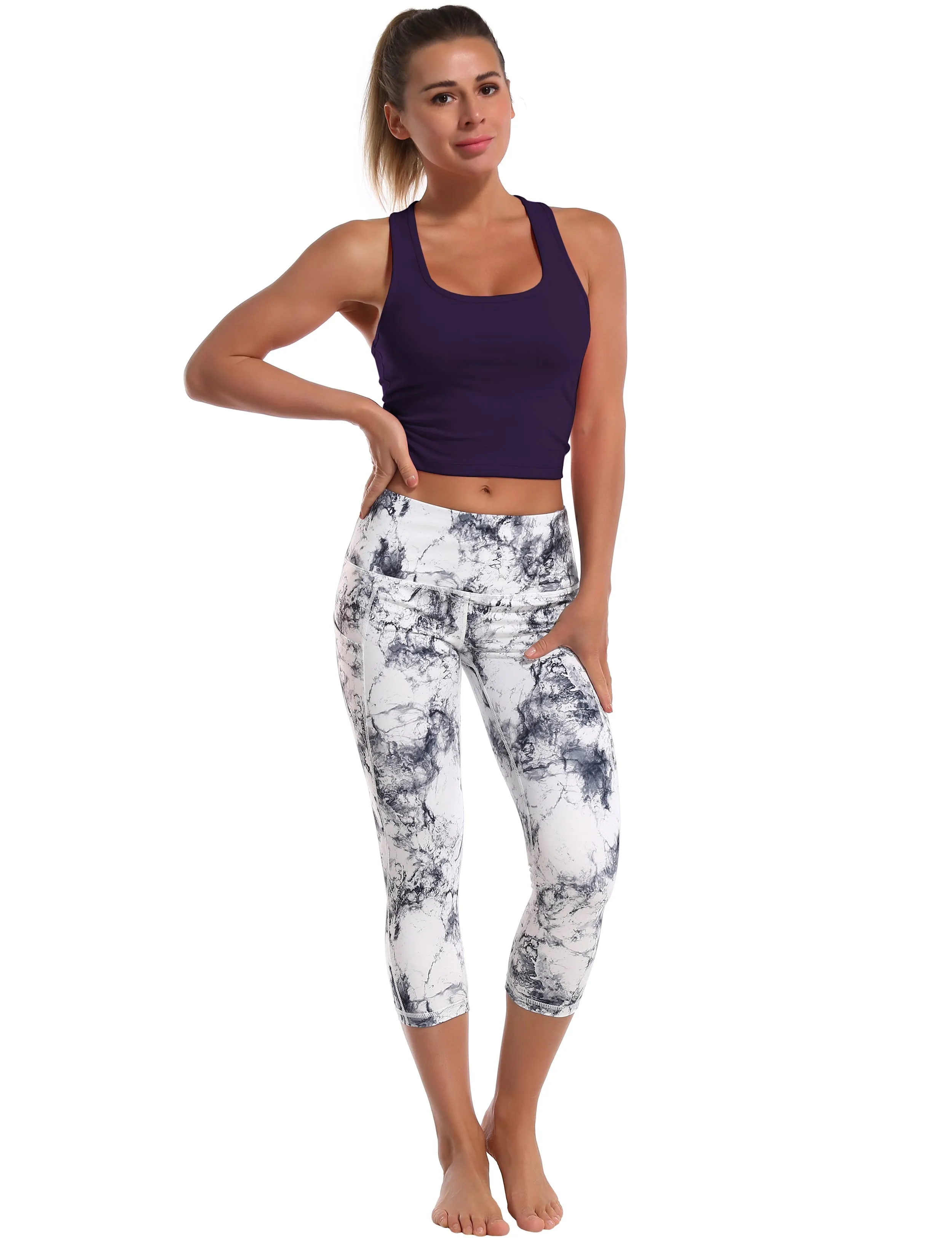 Racerback Athletic Crop Tank Tops midnightblue_Jogging
