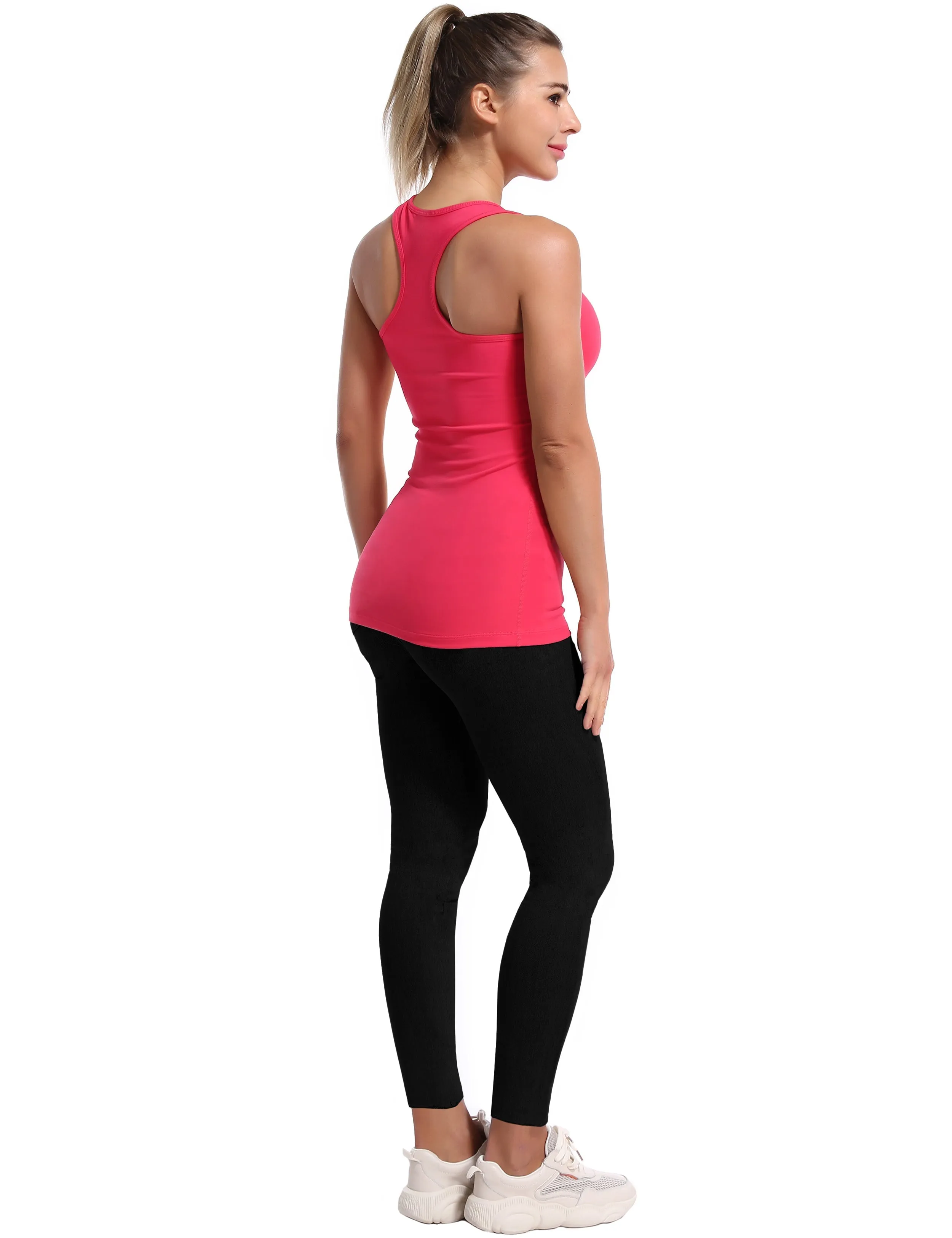 Racerback Athletic Tank Tops red_Plus Size
