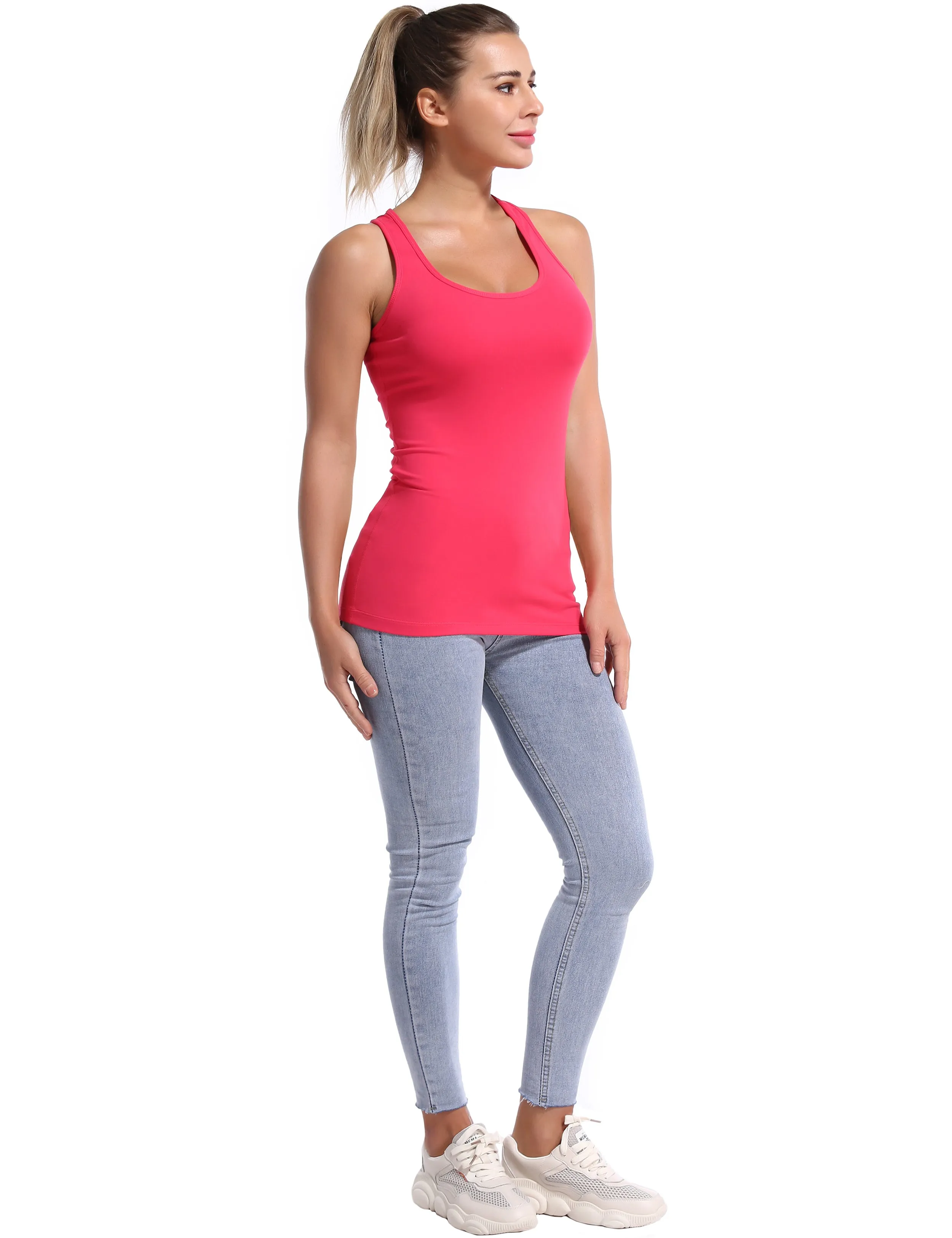 Racerback Athletic Tank Tops red_Plus Size